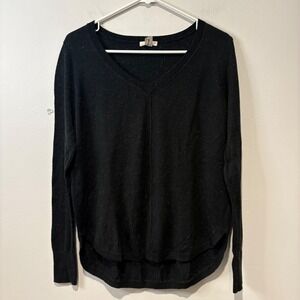 Caslon Womens XS Speckled Black VNeck Long Sleeve Knit Alpaca Wool Blend Sweater